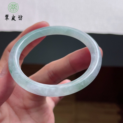 天然正品緬甸翡翠a貨冰種飄花圓條翡翠手鐲叮噹鐲細條貴妃鐲玉鐲
