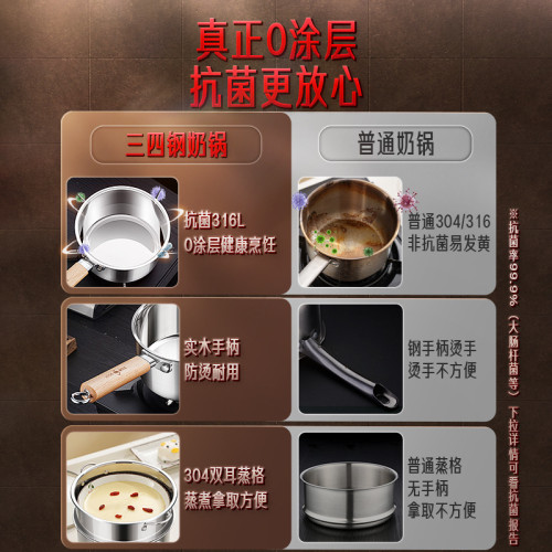 ssgp 316L無塗層不鏽鋼輔食鍋嬭鍋寶寶嬰兒專用熱嬭煮面泡面小鍋