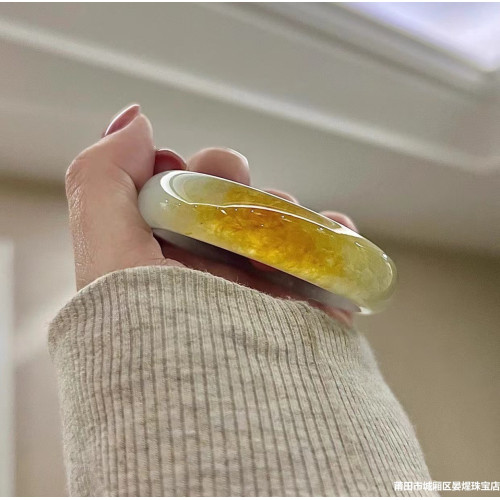 天然緬甸老坑翡翠玉手鐲黃翡翠手鐲少女款冰種玉石黃翡蜜糖果醬色