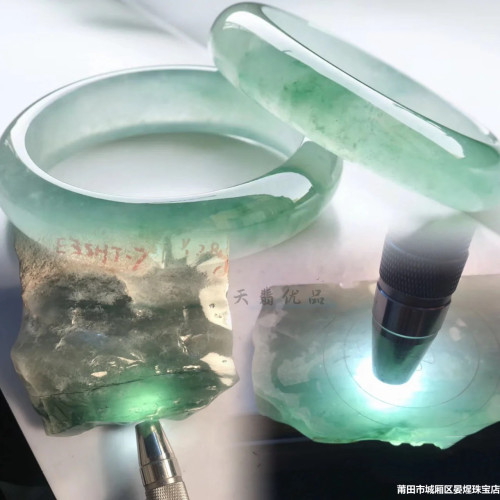 天然緬甸翡翠手鐲女冰種冰透油青飄花翡翠手鐲正圈貴妃鐲陽綠送禮
