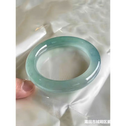 冰晴藍翡翠玉手鐲圓條天然緬甸果凍底翡翠玉鐲冰飄花圓條鐲子女款