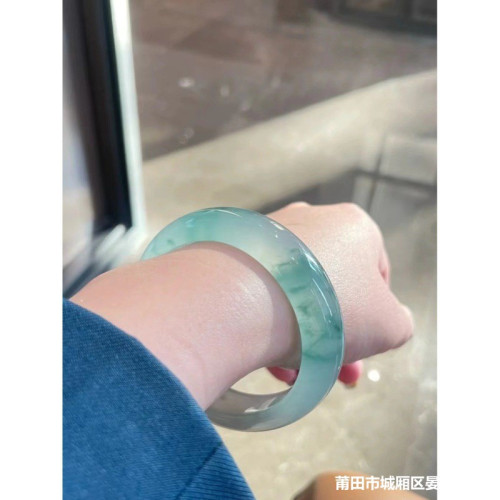 天然緬甸冰種飄花翡翠手鐲圓條正圈冰種翡翠玉手鐲女款晴水白月光