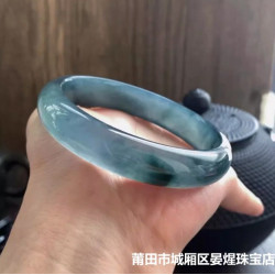 天然緬甸翡翠手鐲女冰種晴水老藍水玉鐲子顯白扁條翡翠平安鐲小衆