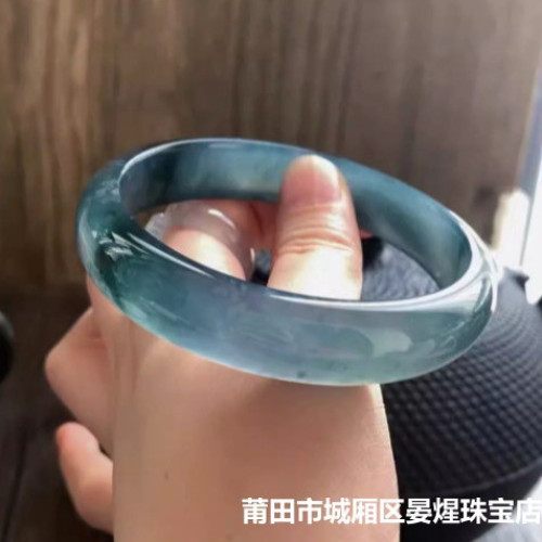 天然緬甸翡翠手鐲女冰種晴水老藍水玉鐲子顯白扁條翡翠平安鐲小衆