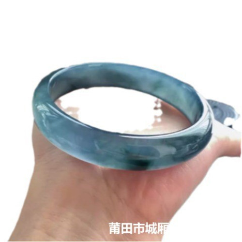 天然緬甸翡翠手鐲女冰種晴水老藍水玉鐲子顯白扁條翡翠平安鐲小衆