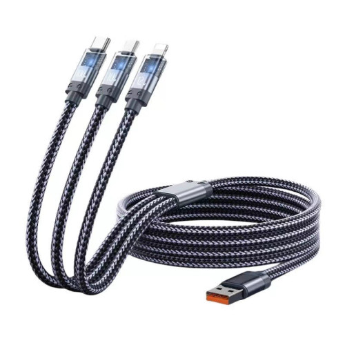 新品賽博朋克快充數據線三合一充電線一拖三100W適用華爲蘋果安卓