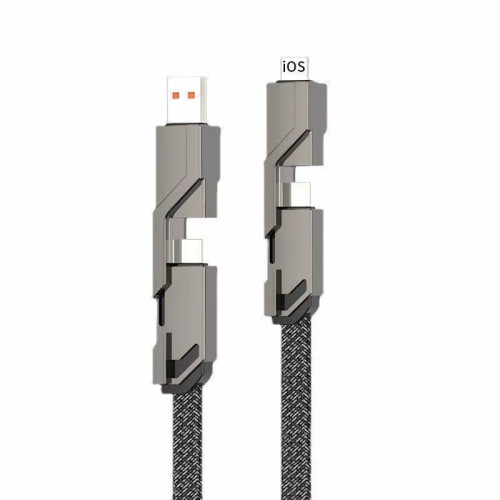 黑色機甲四合一雙頭手機充電線編織手機數據線二拖二超級快充線