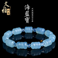 久雅水晶 天然海藍寶廻紋珠手鏈 冰種海藍寶廻紋桶珠手串