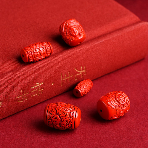 久雅水晶 天然原鑛硃砂廻紋珠 龍穿牡丹配件 紅砂龍紋桶珠 批髮