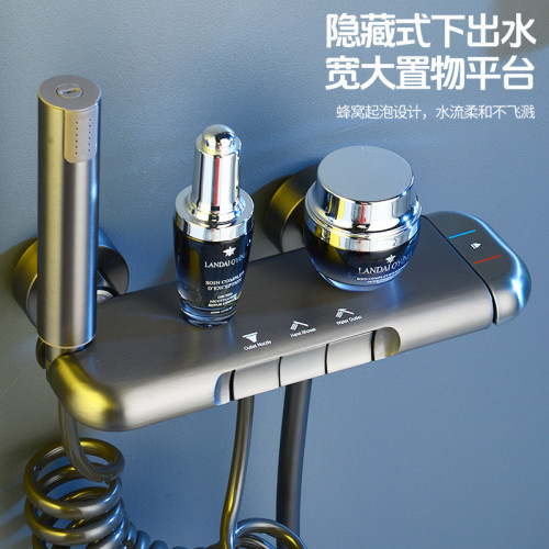 簡易增壓花灑套裝家用淋浴灰色浴室沐浴分體式置物架龍頭增壓噴頭