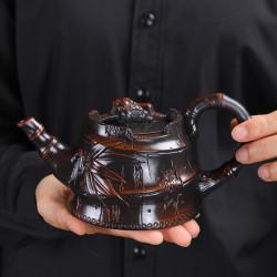 原鑛建水紫陶手工雕刻紫砂壺鳳鳴壺功夫茶具中式泡茶壺雲南茶壺批