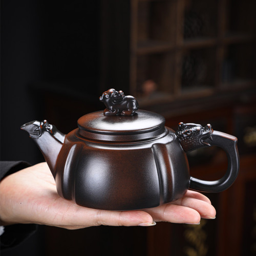 原鑛建水紫陶手工雕刻紫砂壺鳳鳴壺功夫茶具中式泡茶壺雲南茶壺批