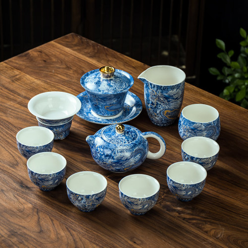 正版高端純手工掐絲銀龍功夫茶具套裝琺瑯彩羊脂玉懸停蓋碗鳳鳴壺