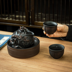 滿工雕刻紫陶西施美人壺旅行茶具紫砂壺純手工便攜高端禮盒手抓壺