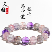 久雅水晶 天然7A級馬卡龍超七髮晶圓珠手鏈 多寶老礦超七手串