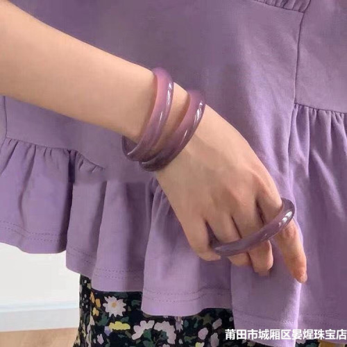 批髮天然冰種巴西帝王紫玉髓手鐲少女款正圈瑪瑙手鐲女紫羅蘭瑪瑙
