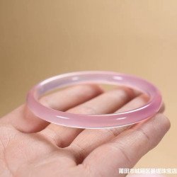 廠家批髮巴西冰種粉玉髓6mm圓條手鐲瑪瑙玉髓美人鐲玉石首飾禮品