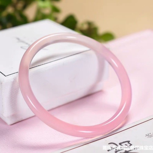 廠家批髮巴西冰種粉玉髓6mm圓條手鐲瑪瑙玉髓美人鐲玉石首飾禮品