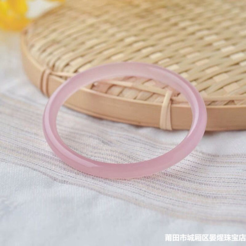 廠家批髮巴西冰種粉玉髓6mm圓條手鐲瑪瑙玉髓美人鐲玉石首飾禮品