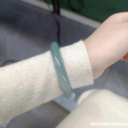 冰種天然緬甸翡翠玉手鐲子女油青翡翠手鐲正圈翡翠玉鐲少女款送禮