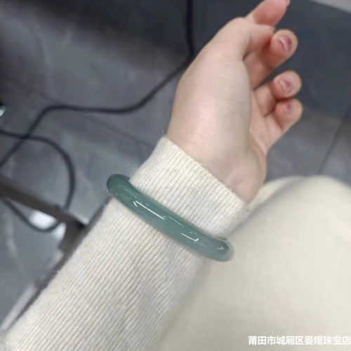 冰種天然緬甸翡翠玉手鐲子女油青翡翠手鐲正圈翡翠玉鐲少女款送禮