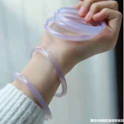 巴西高冰紫羅蘭玉髓手鐲 6MM淡紫瑪瑙女款美人叮噹鐲玉石圓條手鐲