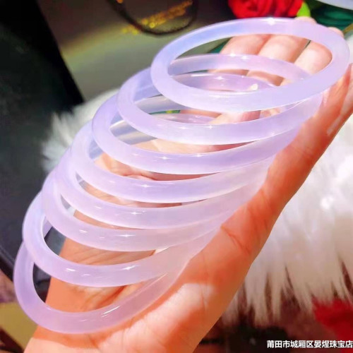 巴西高冰紫羅蘭玉髓手鐲 6MM淡紫瑪瑙女款美人叮噹鐲玉石圓條手鐲