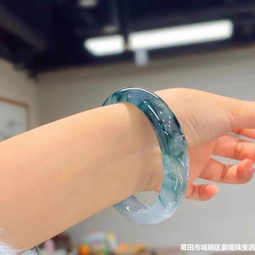 天然緬甸翡翠玉手鐲子飄花冰種正圈老坑玉石送老婆送女友節日禮物