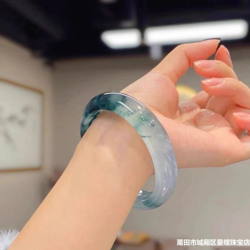 天然緬甸翡翠玉手鐲子飄花冰種正圈老坑玉石送老婆送女友節日禮物