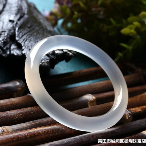 天然冰透瑪瑙手鐲白月光玉髓鐲子女款手環復古圓條荔枝凍玉髓手鐲