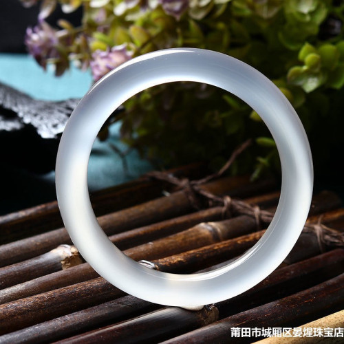 天然冰透瑪瑙手鐲白月光玉髓鐲子女款手環復古圓條荔枝凍玉髓手鐲