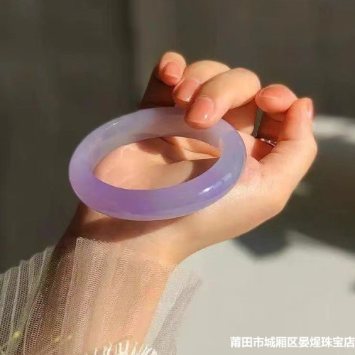 天然緬甸冰糯種冰種紫羅蘭翡翠手鐲春帶彩紫色翡翠玉手鐲女款送禮