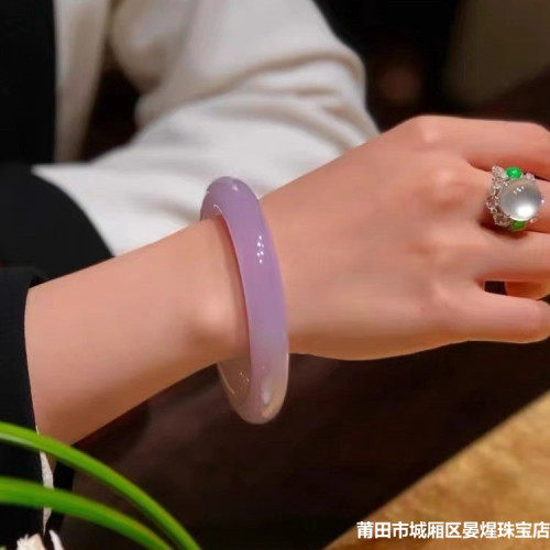 天然緬甸冰糯種冰種紫羅蘭翡翠手鐲春帶彩紫色翡翠玉手鐲女款送禮
