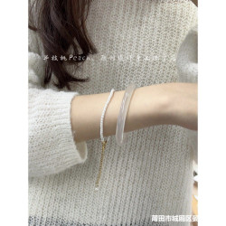 天然巴西白月光瑪瑙手鐲高冰種透亮玉髓手鐲子白月光少女寬送禮物