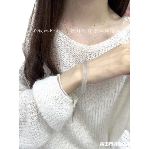 天然巴西白月光瑪瑙手鐲高冰種透亮玉髓手鐲子白月光少女寬送禮物