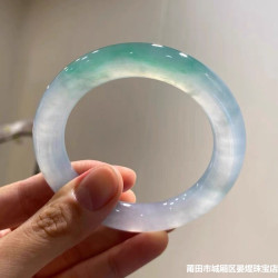 天然緬甸老坑翡翠手鐲玉石圓條手鐲飄綠貴妃手鐲玉石子少女款送禮