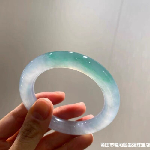 天然緬甸老坑翡翠手鐲玉石圓條手鐲飄綠貴妃手鐲玉石子少女款送禮