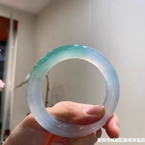 天然緬甸老坑翡翠手鐲玉石圓條手鐲飄綠貴妃手鐲玉石子少女款送禮