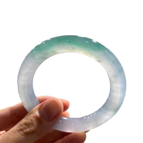 天然緬甸老坑翡翠手鐲玉石圓條手鐲飄綠貴妃手鐲玉石子少女款送禮