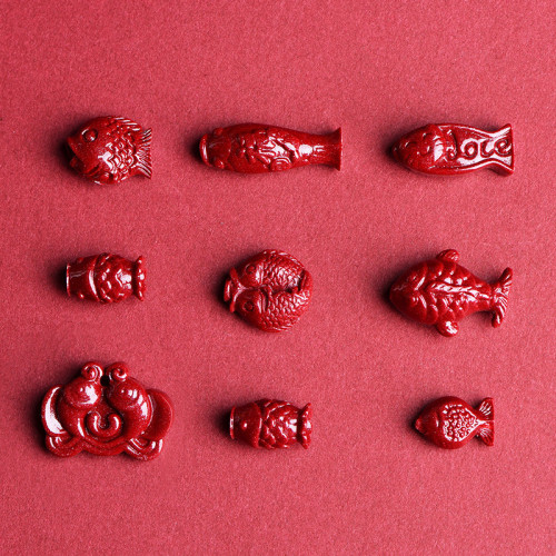 久雅水晶 原鑛紫金砂小金魚配珠 紫砂年年有魚 硃砂金魚配件 批髮