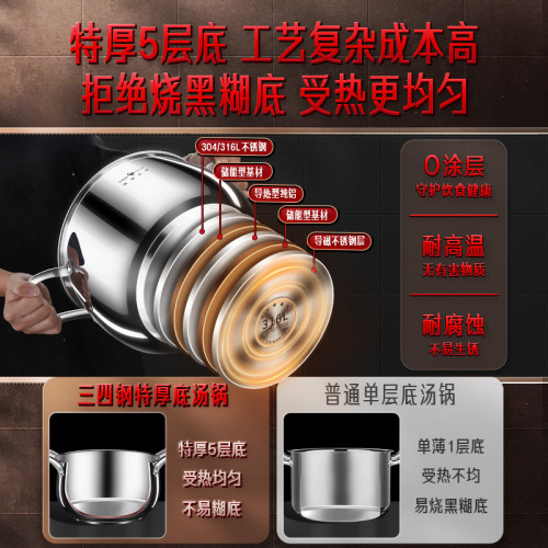 ssgp 湯鍋316L不鏽鋼家用加厚電磁爐煤氣灶專用大號燉煮湯鍋具