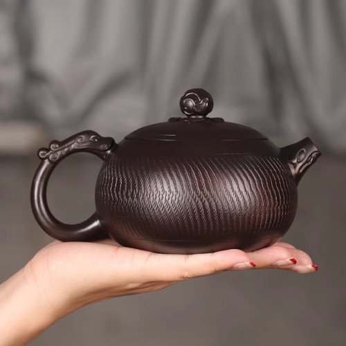468ml手工紫陶跳刀大西施壺紫砂壺鳳鳴壺功夫茶具大容量套裝 茶壺