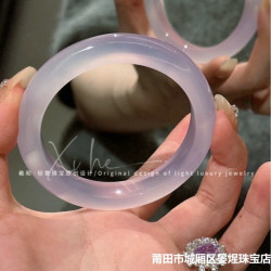 天然瑪瑙手鐲冰種玉髓手鐲少女款細紫羅蘭高冰玉髓紫色手鐲子送禮