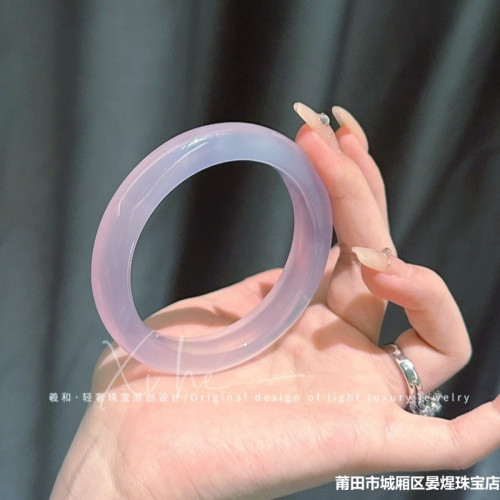 天然瑪瑙手鐲冰種玉髓手鐲少女款細紫羅蘭高冰玉髓紫色手鐲子送禮