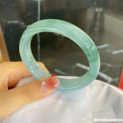 天然緬甸老坑圓形翡翠手鐲冰糯種冰飄花新款翡翠玉手鐲子女款送禮