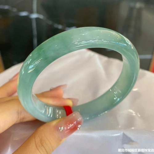 天然緬甸老坑圓形翡翠手鐲冰糯種冰飄花新款翡翠玉手鐲子女款送禮