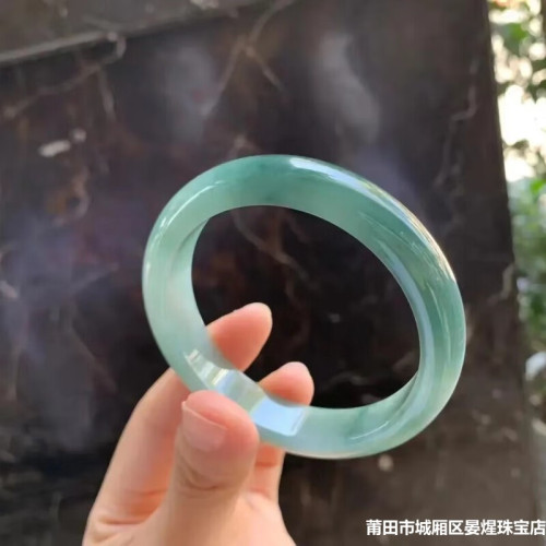 天然緬甸老坑冰糯種翡翠手鐲女正圈油青飄花玉手鐲女款冰種玉鐲子