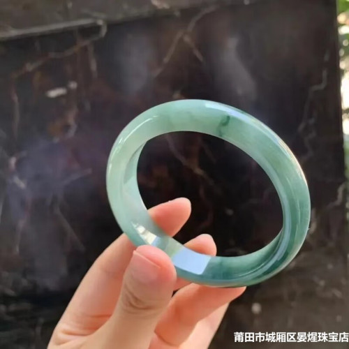 天然緬甸老坑冰糯種翡翠手鐲女正圈油青飄花玉手鐲女款冰種玉鐲子