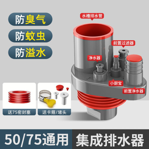 廚房下水琯五通排水琯防臭多功能前置過濾器洗碗機淨水器接頭神器