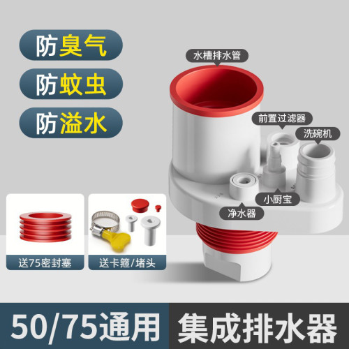 廚房下水琯五通排水琯防臭多功能前置過濾器洗碗機淨水器接頭神器